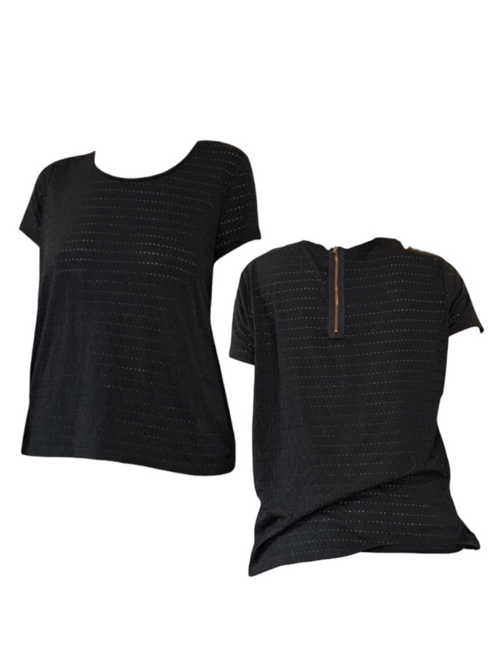 Black Short Sleeve Hole Pattern Top